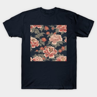 Japanese pink peony flower pattern, kimono design T-Shirt